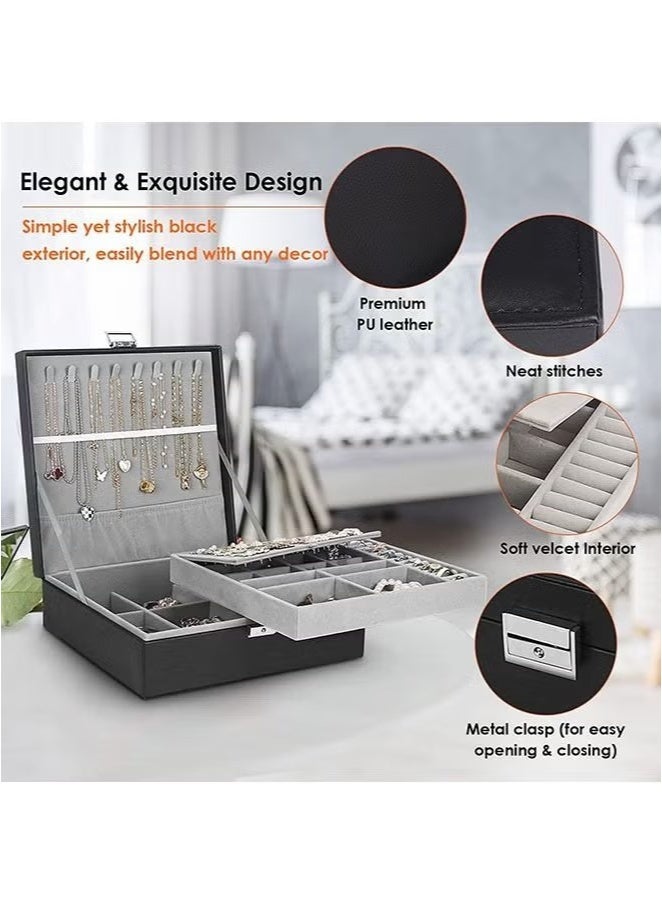 JOGAMS Universal Jewelry Box for Men and Women 2 Layer Large Jewelry Storage Box with Lock Necklace Bracelet Earring Ring Jewelry Storage Box - Image 5