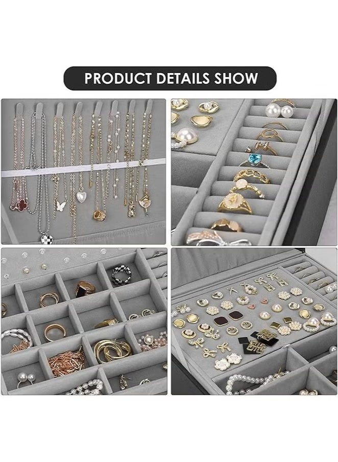 JOGAMS Universal Jewelry Box for Men and Women 2 Layer Large Jewelry Storage Box with Lock Necklace Bracelet Earring Ring Jewelry Storage Box - Image 3
