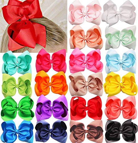 DeD 20 Pcs 8 Hair Bows Clips Boutique Grosgrain Ribbon Big Large Bows Alligator Hair Accessories For Baby Girls Teens Kids - Image 1
