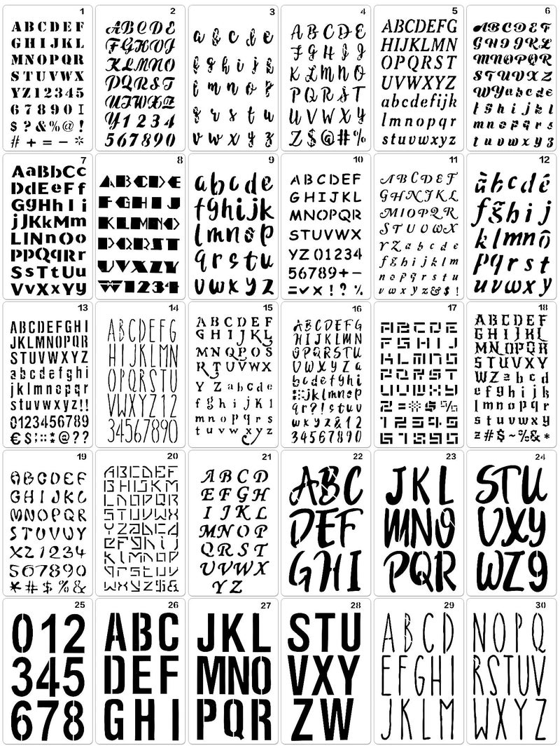 30 Pieces Letter Stencils for Painting 4 x 7 Inch Alphabet Reusable Plastic Numbers Font Templates for Journal Notebook Diary Scrapbook Decor Supplies