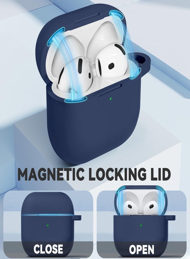 Ljusmicker for AirPods 4 Case 2024 with Cleaner Kit,Soft Silicone Protective Cover for Apple AirPods 4th Generation Cases for Women Men,AirPod 4 Case Accessories with Keychain-Magnetic Blue - Image 2