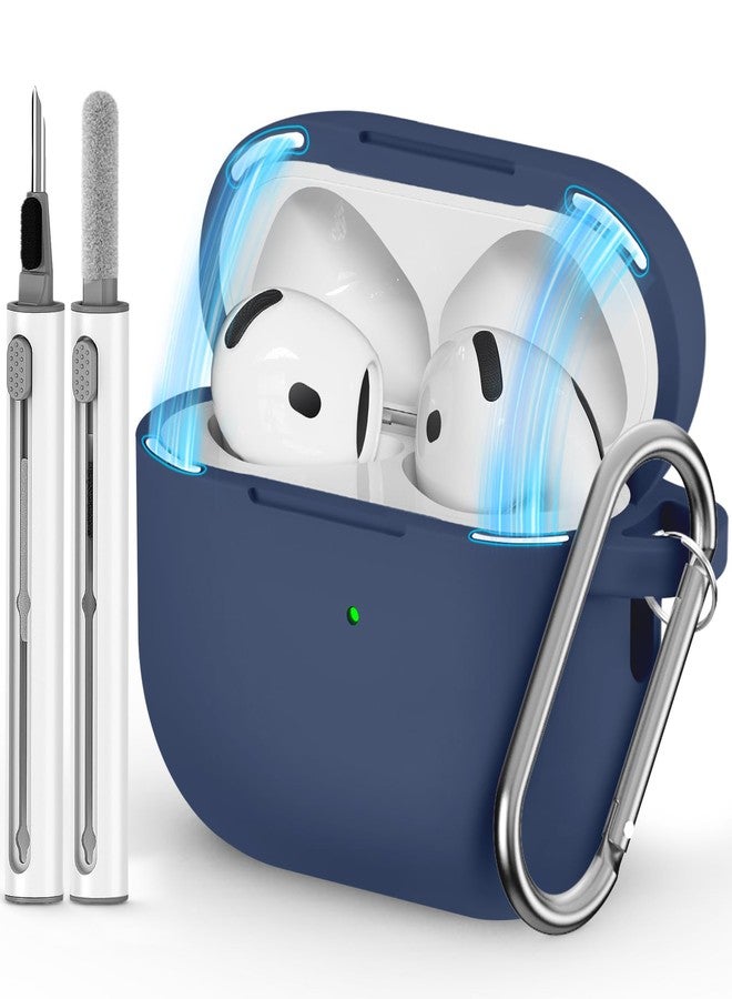 Ljusmicker for AirPods 4 Case 2024 with Cleaner Kit,Soft Silicone Protective Cover for Apple AirPods 4th Generation Cases for Women Men,AirPod 4 Case Accessories with Keychain-Magnetic Blue - Image 1