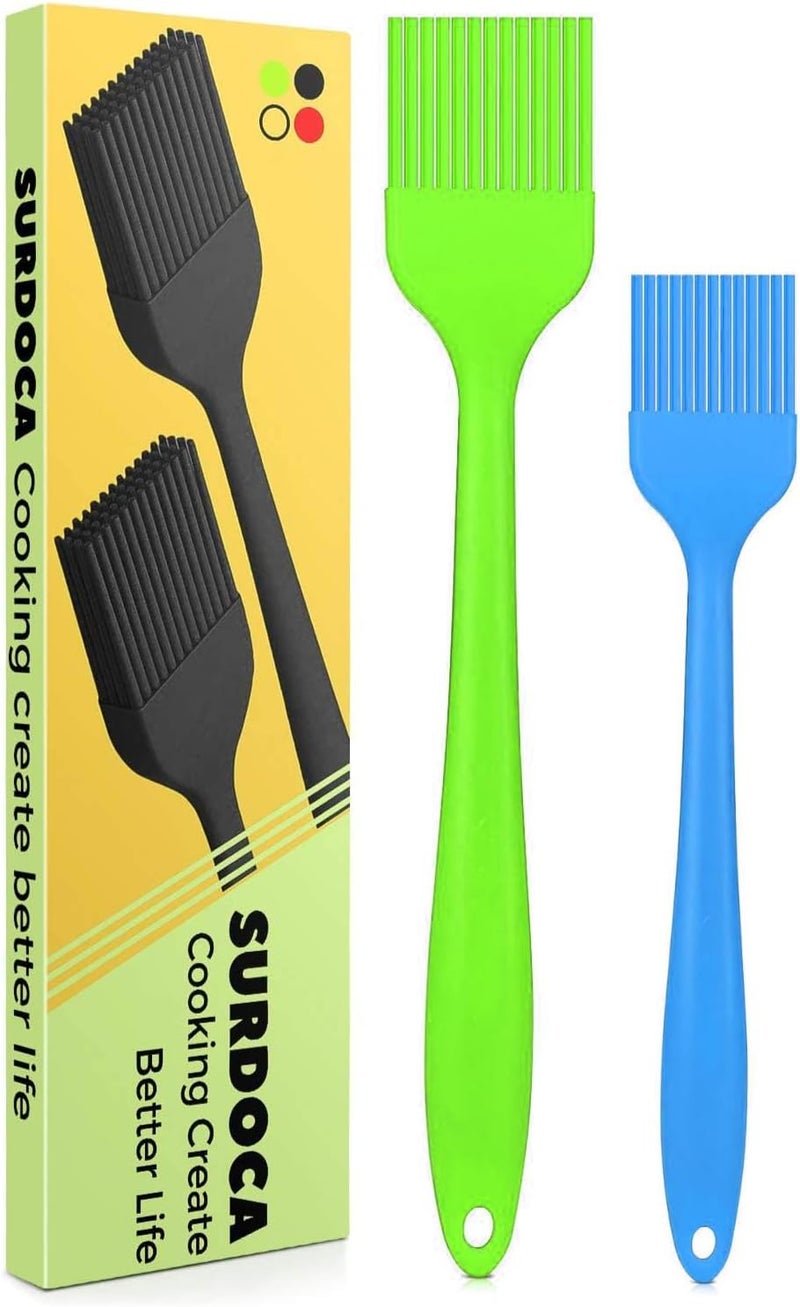 SURDOCA Silicone Pastry Basting Brush - 2Pcs 10 + 8 in Heat Resistant Brush for Baking Cooking Food, BPA Free Kitchen Brush for Sauce Butter Oil, Stainless Steel Core Design for Barbecue BBQ Grilling - Image 1