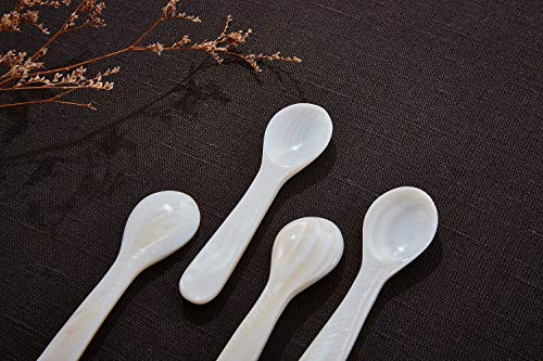 DUEBEL Set of 10 White Mother Pearl 2.75′′ Caviar Spoons Caviar, Egg, Coffee Serving (White, 7x2.1cm) - Image 3