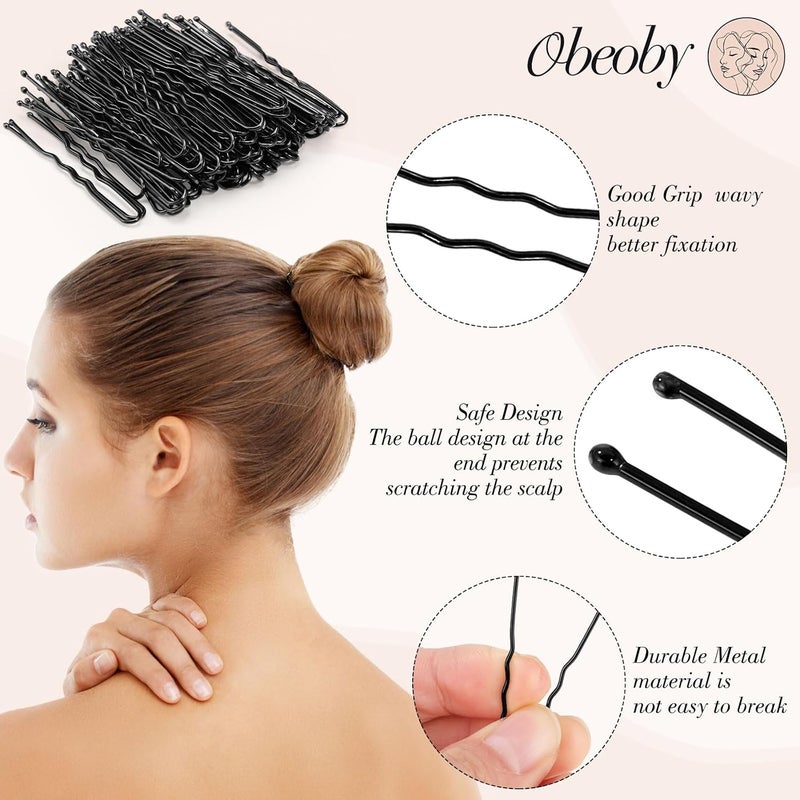 obeoby مجموعة مكونة من 460 قطعة من دبابيس الشعر وربطات الشعر، 220 دبوس شعر - مقاسان و240 ربطة شعر مع صندوق تخزين للنساء والفتيات لتسريحات الزفاف (أسود) - Image 3