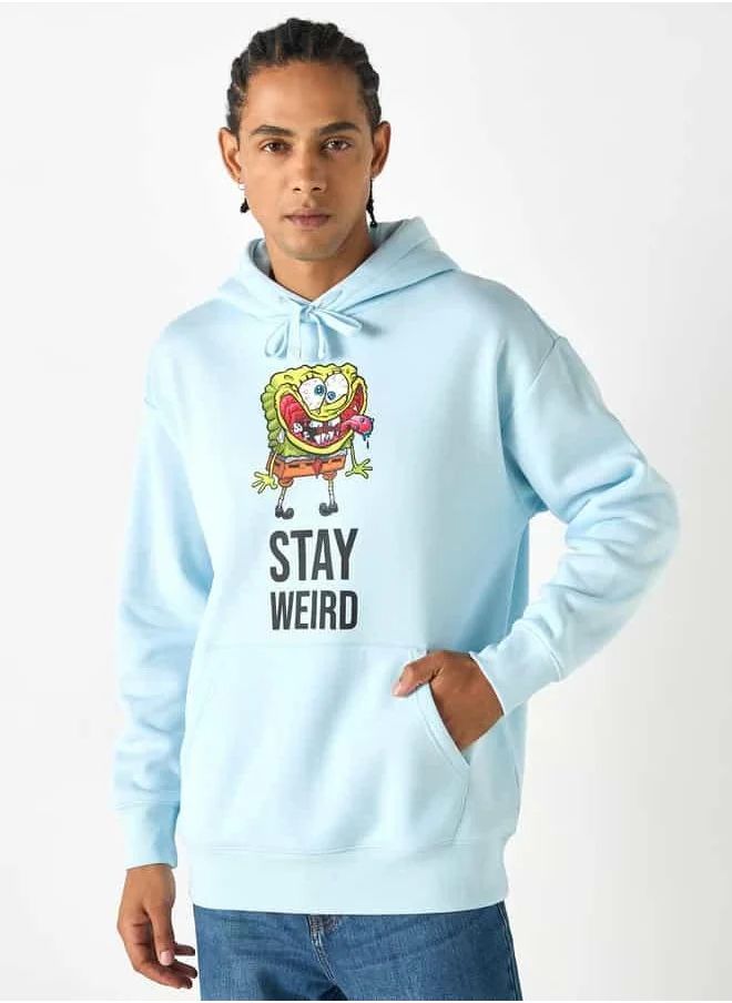 SP Characters Spongebob Print Hoodie with Kangaroo Pocket