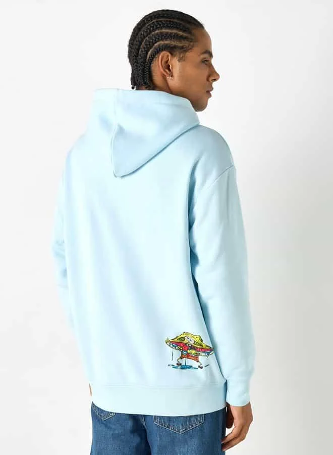 SP Characters Spongebob Print Hoodie with Kangaroo Pocket