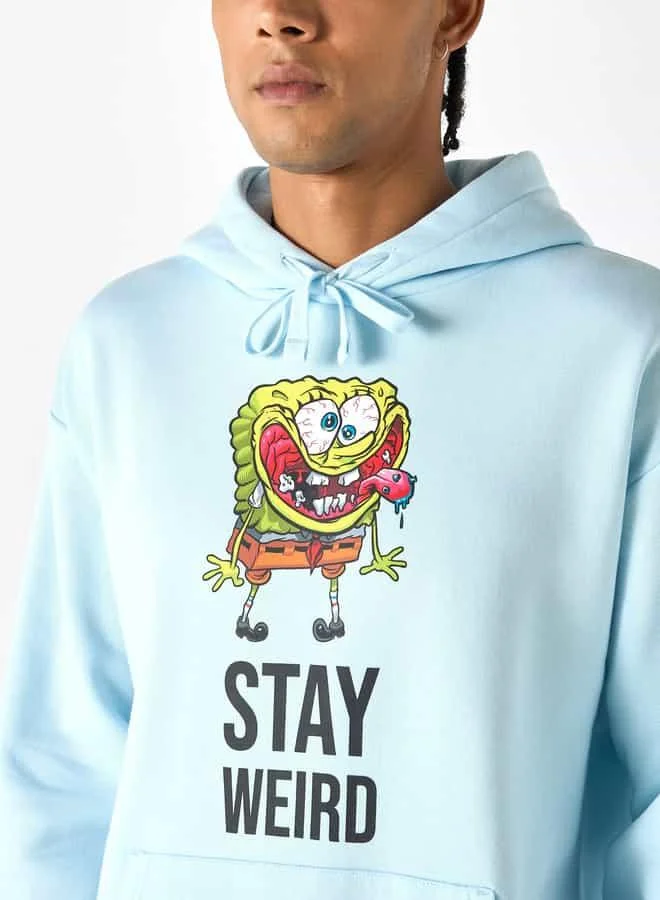 SP Characters Spongebob Print Hoodie with Kangaroo Pocket