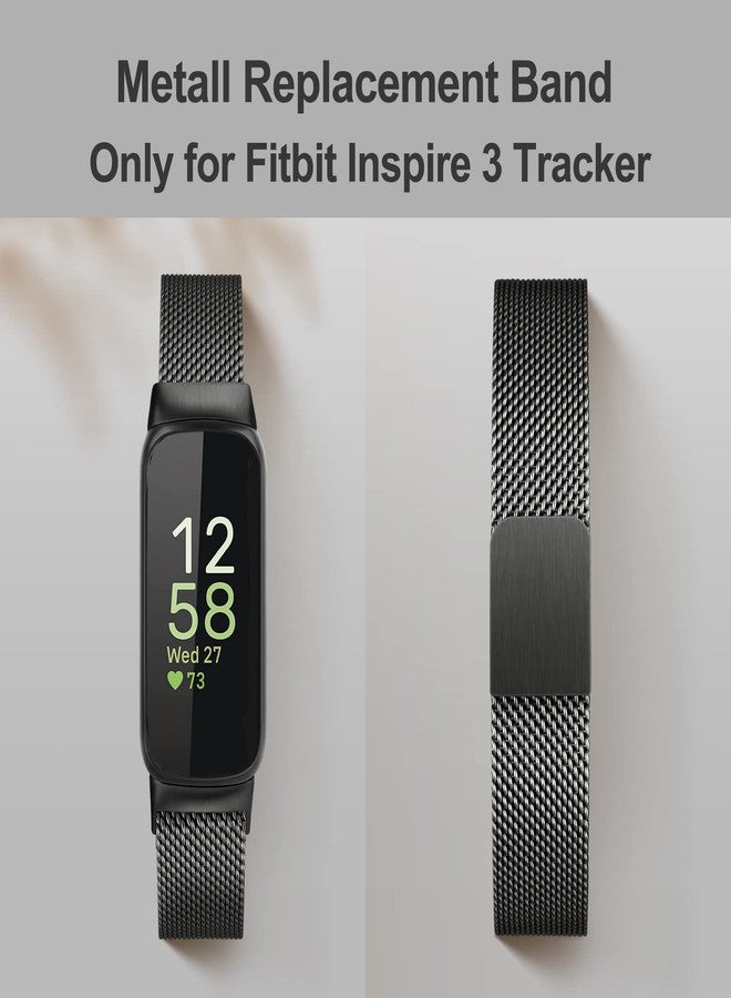 Vanjua for Fitbit Inspire 3 Bands Women Men, Stainless Steel Metal Mesh Loop Adjustable Magnetic Wristband Replacement Straps Compatible with Fitbit Inspire 3 Fitness Tracker (Black) - Image 2