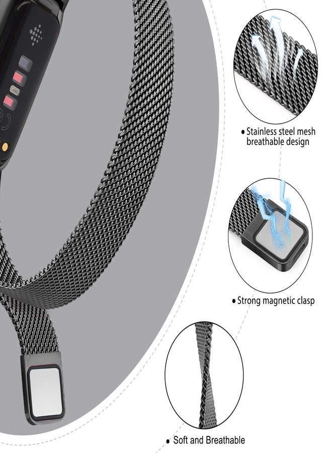 Vanjua for Fitbit Inspire 3 Bands Women Men, Stainless Steel Metal Mesh Loop Adjustable Magnetic Wristband Replacement Straps Compatible with Fitbit Inspire 3 Fitness Tracker (Black) - Image 3