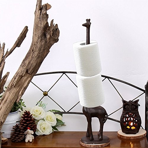 Ogrmar Cast Iron Giraffe Paper Holder Decorative Bathroom Toilet Paper Holder Stand 3.25 X 17.5 X 4.25 Inches (Brown) - Image 5