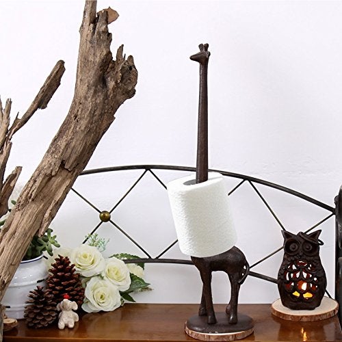 Ogrmar Cast Iron Giraffe Paper Holder Decorative Bathroom Toilet Paper Holder Stand 3.25 X 17.5 X 4.25 Inches (Brown) - Image 4