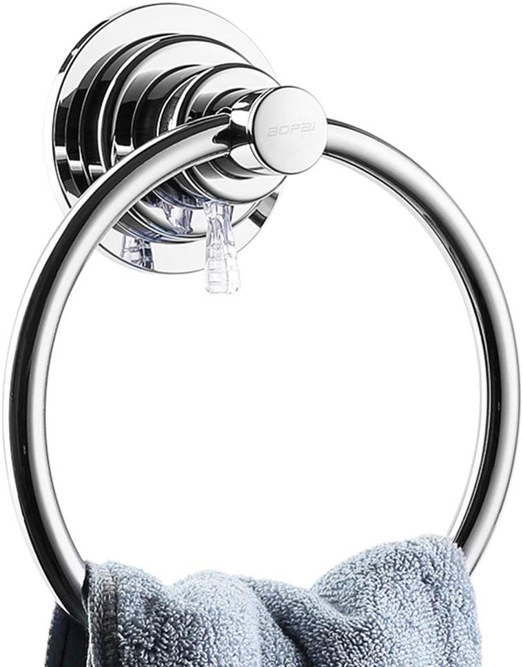 Bopai Drill Free Powerful Vacuum Suction Cup Towel Ring Shower Washcloth Hand Towel Round Holder - Image 1