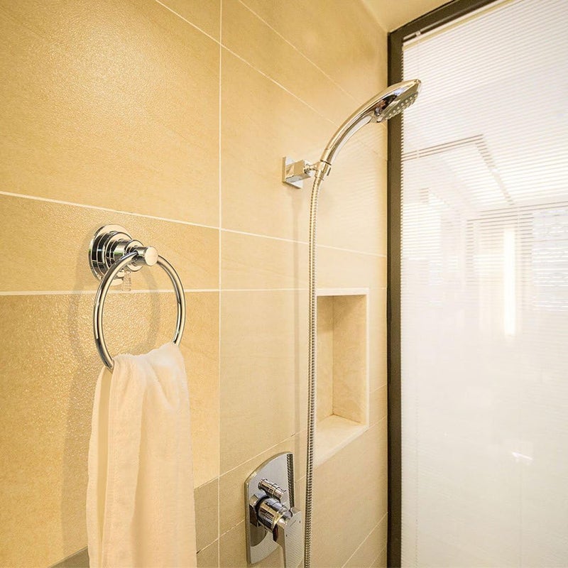 Bopai Drill Free Powerful Vacuum Suction Cup Towel Ring Shower Washcloth Hand Towel Round Holder - Image 4