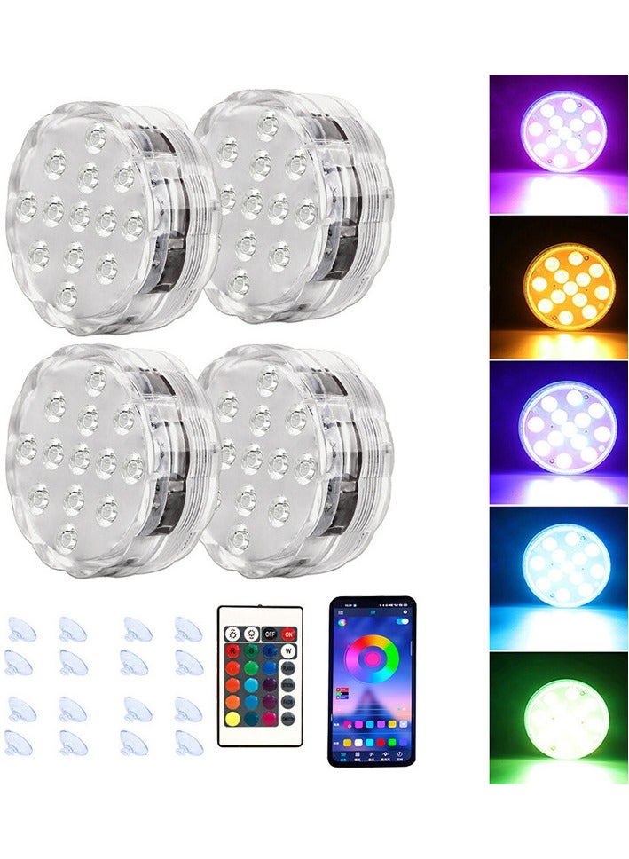 هومستر 4 أجهزة كمبيوتر شخصية غواصة LED أضواء مع التحكم عن بعد ، 16 ألوان تغيير مقاومة للماء LED أضواء الشاي ، مصباح حمام السباحة بطارية تعمل تحت الماء أضواء بركة لحفلة زفاف حديقة الحوض. - Image 1