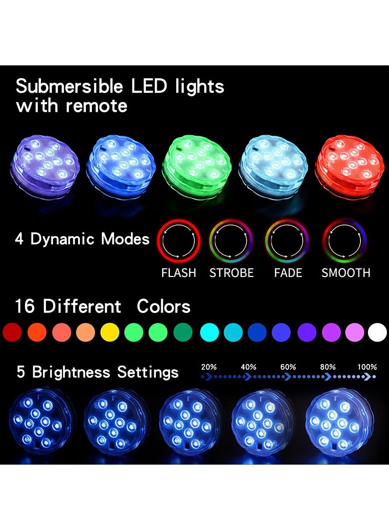 هومستر 4 أجهزة كمبيوتر شخصية غواصة LED أضواء مع التحكم عن بعد ، 16 ألوان تغيير مقاومة للماء LED أضواء الشاي ، مصباح حمام السباحة بطارية تعمل تحت الماء أضواء بركة لحفلة زفاف حديقة الحوض. - Image 4