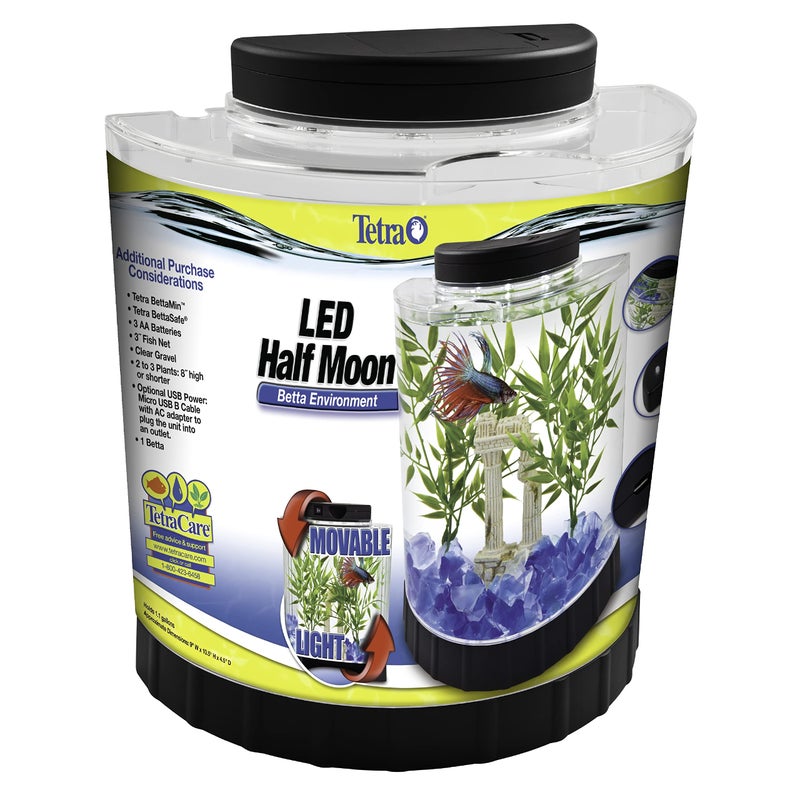 Tetra 1 Gallon Half Moon Small Fish Tank w/ Movable LED Light, For Betta & Gold Fish, Aquarium - Image 5