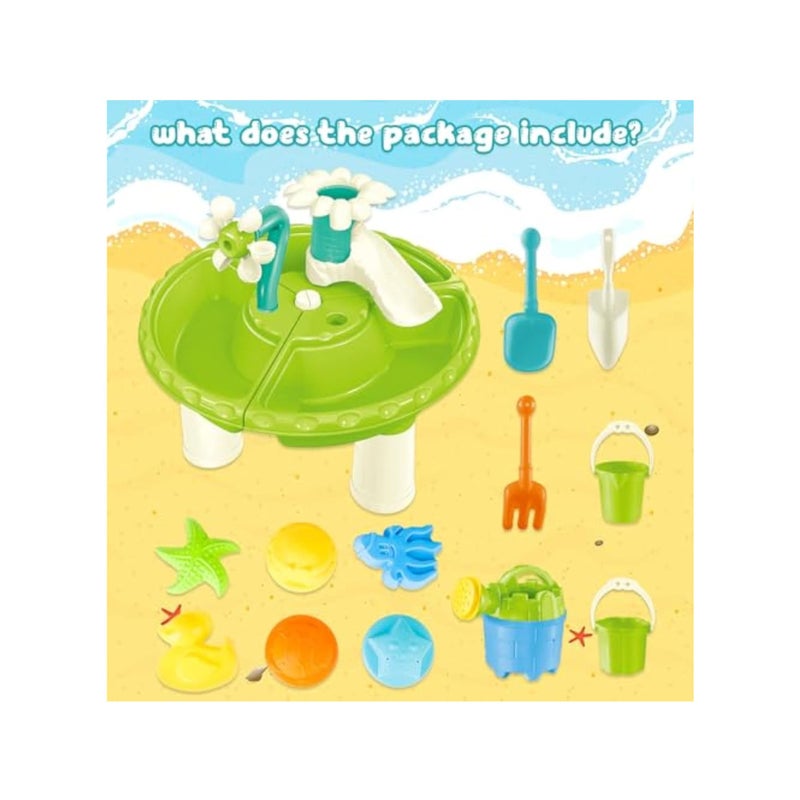 SOLARAE Sand and Water Table, Kids Water and Sand Activity Sensory Playset, 3 in 1 Outdoor Sand Water Play Table Beach Toys, Summer Outdoor Toys, Water Sensory Tables Beach Toys, for Toddlers Kids Boys Girls - Image 2