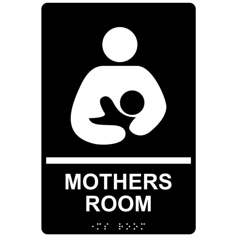 ComplianceSigns.com Mothers Room Sign, ADA-Compliant Braille and Raised Letters, 9x6 inch White on Black Acrylic with Adhesive Mounting Strips, American Made Safety Signs for the Workplace - Image 5