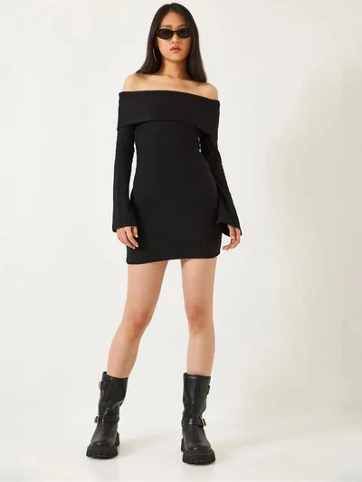 Bianco Lucci LUCCI Off Shoulder Slim Fit Mini Dress