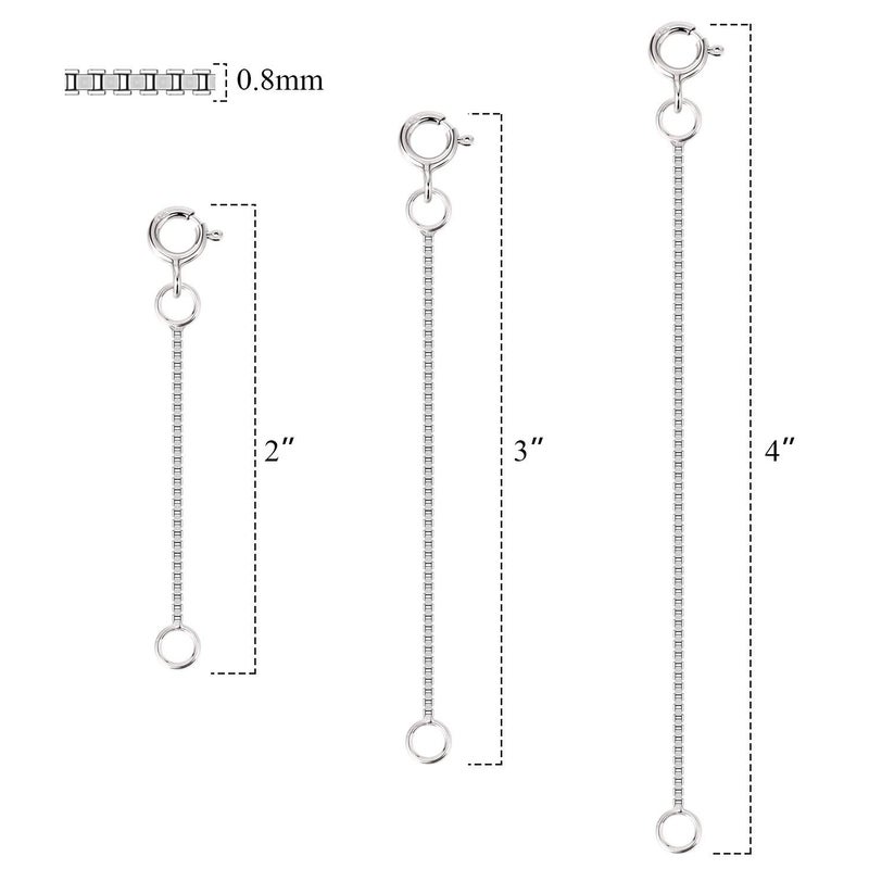 LANCHARMED 3 Pcs 925 Sterling Silver Necklace Extenders BOX CHAIN Durable Strong Removable Necklace Bracelet Anklet Extension Jewelry Making Chains (2 3 4 Inch, 0.8mm) - Image 3