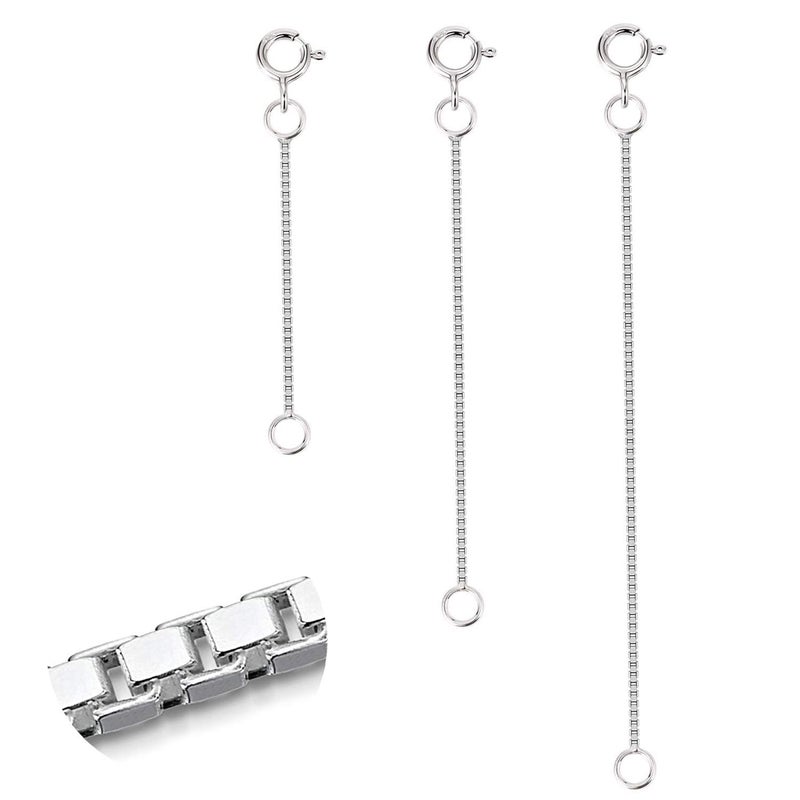 LANCHARMED 3 Pcs 925 Sterling Silver Necklace Extenders BOX CHAIN Durable Strong Removable Necklace Bracelet Anklet Extension Jewelry Making Chains (2 3 4 Inch, 0.8mm) - Image 1