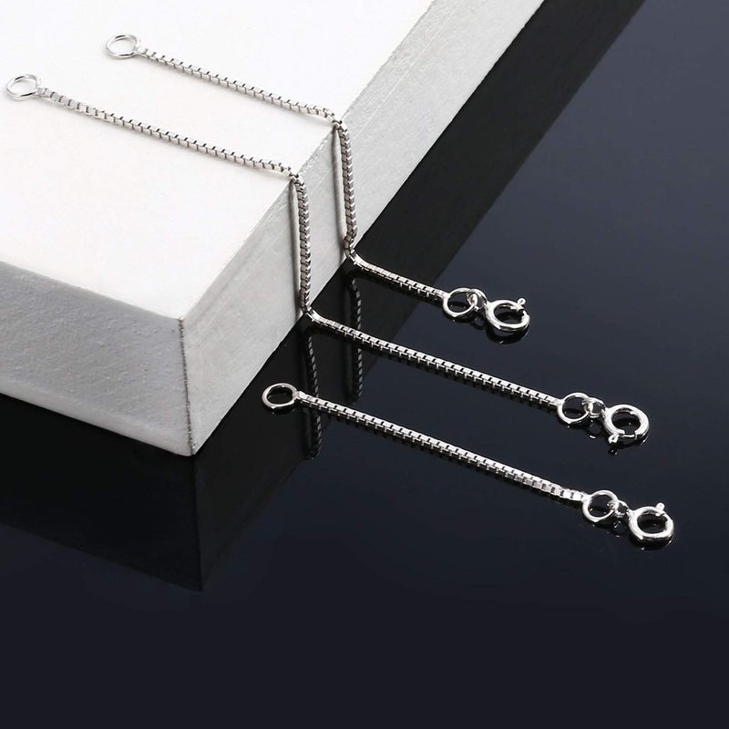 LANCHARMED 3 Pcs 925 Sterling Silver Necklace Extenders BOX CHAIN Durable Strong Removable Necklace Bracelet Anklet Extension Jewelry Making Chains (2 3 4 Inch, 0.8mm) - Image 5