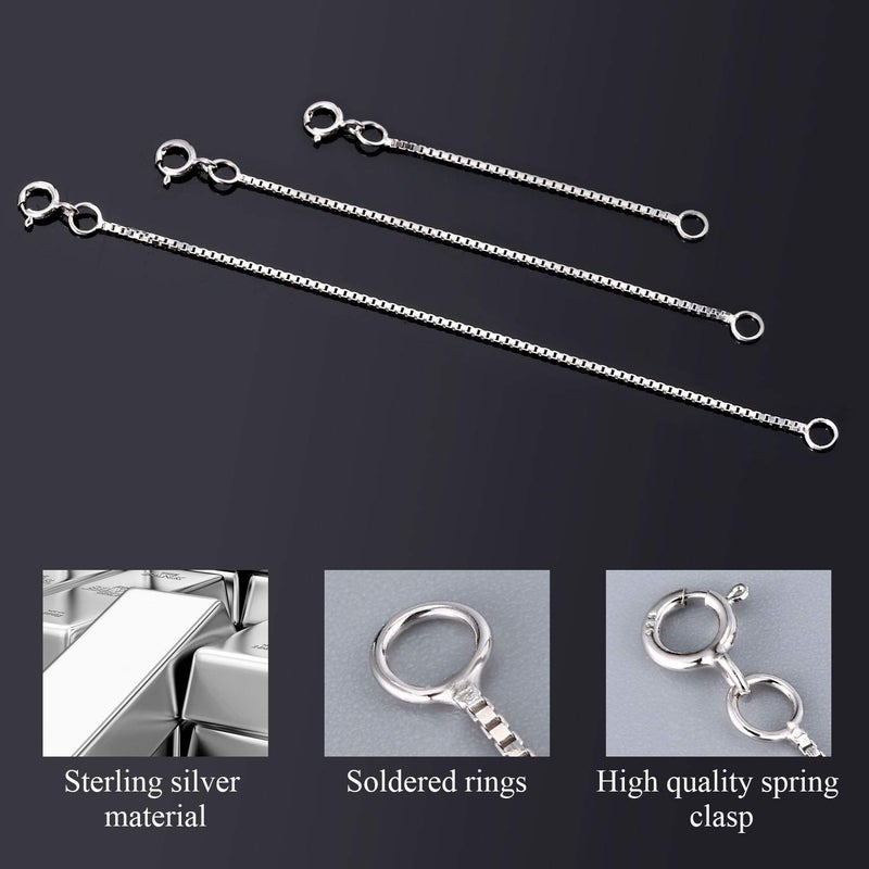 LANCHARMED 3 Pcs 925 Sterling Silver Necklace Extenders BOX CHAIN Durable Strong Removable Necklace Bracelet Anklet Extension Jewelry Making Chains (2 3 4 Inch, 0.8mm) - Image 4