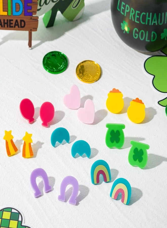 BkeeCten St. Patrick’s Day Stud Earrings - 8 Pairs Lucky Charms Dynamic Acrylic Earrings Studs Cute Colorful Acrylic Earrings Green Shamrock Gold Clover Studs Women Jewelry Gift Outfit Accessories - Image 3