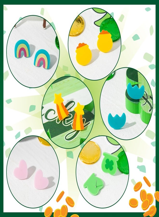 BkeeCten St. Patrick’s Day Stud Earrings - 8 Pairs Lucky Charms Dynamic Acrylic Earrings Studs Cute Colorful Acrylic Earrings Green Shamrock Gold Clover Studs Women Jewelry Gift Outfit Accessories - Image 4