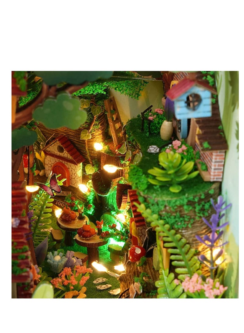 كابتن تيك DIY Book Nook Kit, DIY Dollhouse Wood Bookend, Booknook Bookshelf Insert, DIY Miniature Dollhouse Kit, Bookends Model Build for Adult, Gift for Birthday Mother's Day, Firefly Forest - Image 4