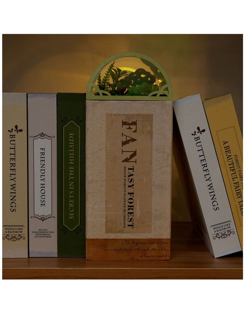 كابتن تيك DIY Book Nook Kit, DIY Dollhouse Wood Bookend, Booknook Bookshelf Insert, DIY Miniature Dollhouse Kit, Bookends Model Build for Adult, Gift for Birthday Mother's Day, Firefly Forest - Image 5