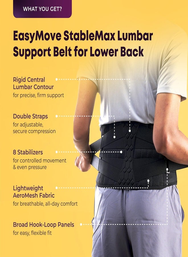 betterhood Premium LS Back Support Belt for Back Pain, Orthopedic Waist Support | EasyMove StableMax Design with 8 Stabilizers, Central Rigid Contour, Light AeroMesh, Adjustable Compression (Size XL) - Image 3