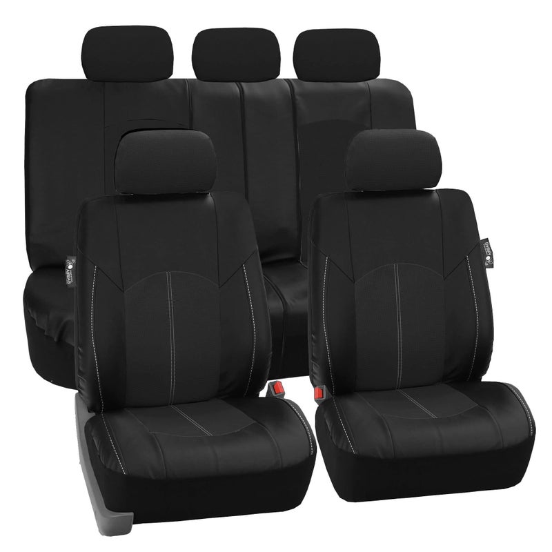 FH Group Universal Fit Full Set Faux Leather Car Seat Covers for Low Back Front Seat Covers Airbag Compatible Split Bench Rear Seat Cover for SUV Sedan Black
