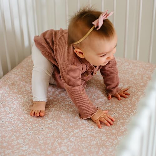 Sorrel + Fern Crib Sheets Neutral - Fitted Baby Crib Sheets Bed for Girl Boy - 2 Pack Standard & Toddler Mattress - Buttery Soft Organic Cotton Blend (Fleurette) - Image 4