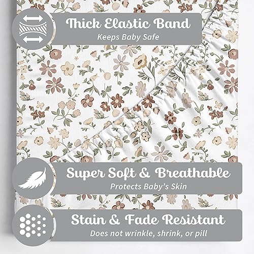 Sorrel + Fern Crib Sheets Neutral - Fitted Baby Crib Sheets Bed for Girl Boy - 2 Pack Standard & Toddler Mattress - Buttery Soft Organic Cotton Blend (Fleurette) - Image 2