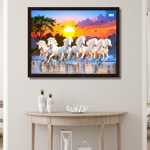 Nozvera 7 Horses Painting with Frame for Vastu – Rising Sun Wall Decor Painting | 7 Horses Wall Decor Photo Frame 10 x 13 inch | Modern Art Wall Painting for Living Room, Bedroom & Home Decoration - Image 2
