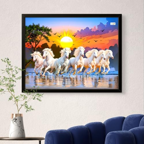 Nozvera 7 Horses Painting with Frame for Vastu – Rising Sun Wall Decor Painting | 7 Horses Wall Decor Photo Frame 10 x 13 inch | Modern Art Wall Painting for Living Room, Bedroom & Home Decoration - Image 5
