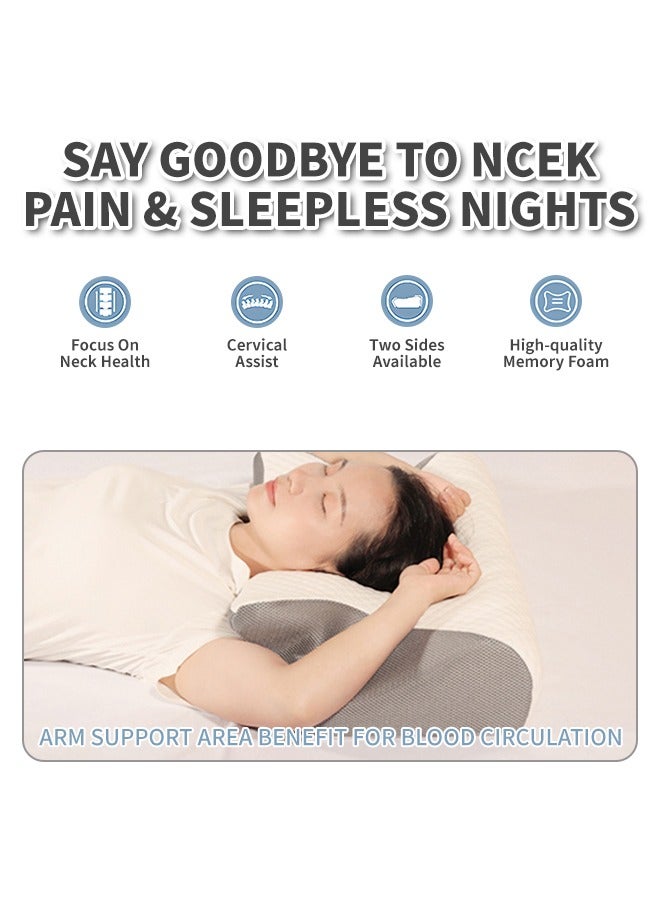 وسادة عنق للنوم، وسادة من إسفنج الذاكرة لتخفيف آلام الكتف والرقبة، وسادة محيطية مريحة، مناسبة للنوم على الجانب والظهر والبطن، 23 × 15 × 5 بوصة - Image 4