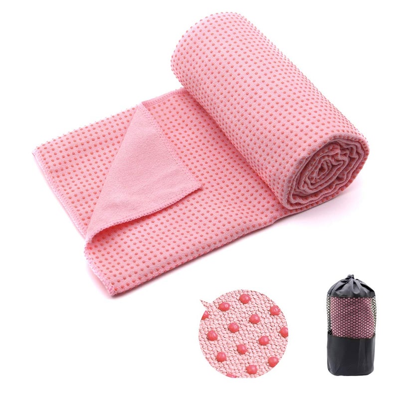 Eunzel Yoga TowelHot Yoga Mat Towel with Grip Dots Sweat Absorbent NonSlip for Hot Yoga Pilates and Workout 24 x72 Pink