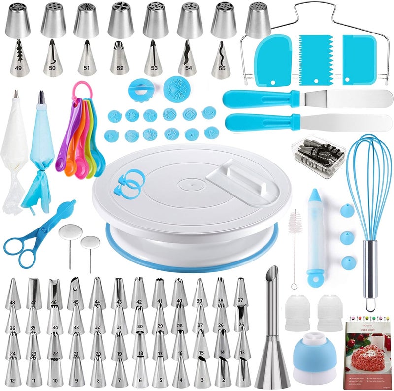 Boyun Cake Decorating Kit,137pcs Cake Decorating Supplies with Cake Turntable for Decorating,Pastry Piping Bag,Russian Piping Tips Baking Tools, Cake Baking Supplies for Beginners(Blue) - Image 1