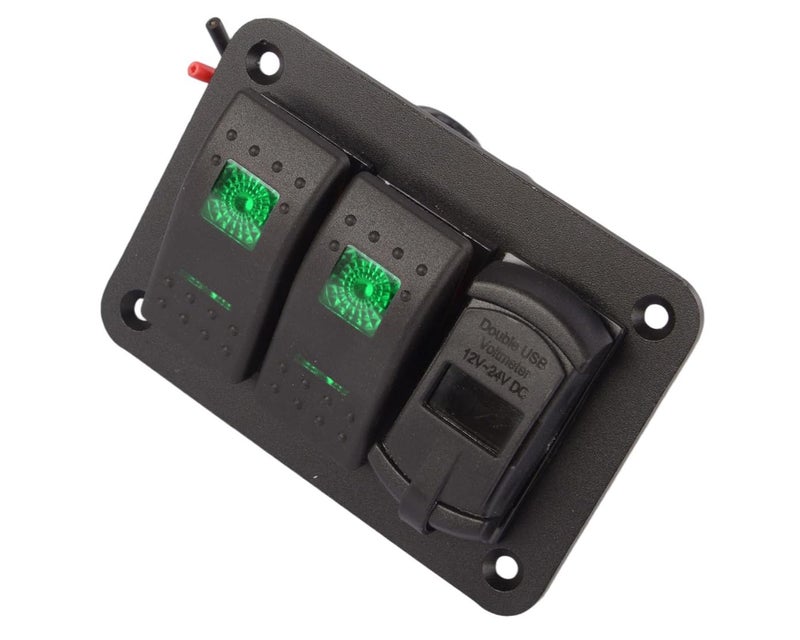 2 Gang ON Off Toggle Switch Panel With Voltmeter Dual USB Charger For RV Car Truck Boat - Image 3
