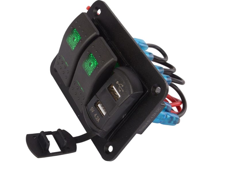 2 Gang ON Off Toggle Switch Panel With Voltmeter Dual USB Charger For RV Car Truck Boat - Image 2