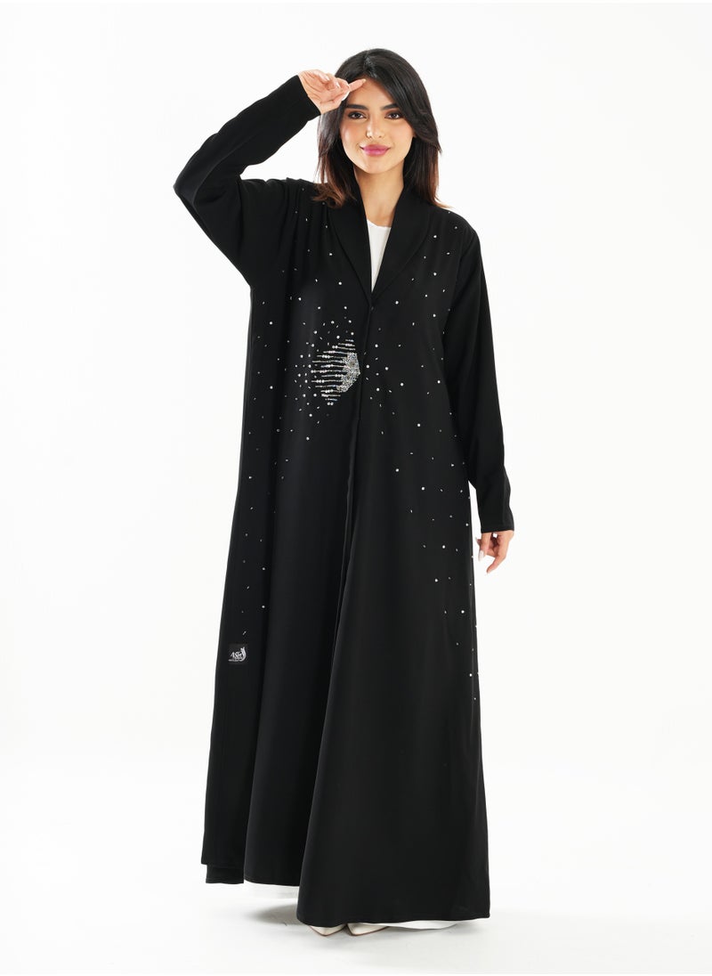 Rosette Abaya Elegant Embroidered Open Abaya with Long Sleeves  - Image 1