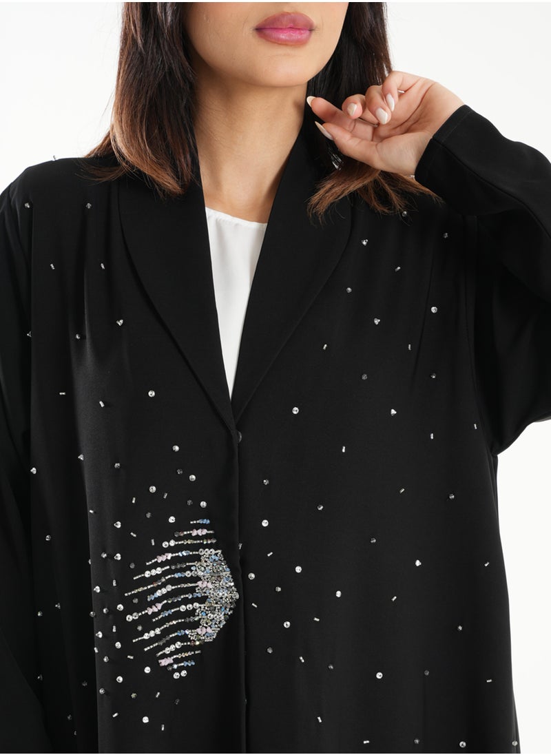 Rosette Abaya Elegant Embroidered Open Abaya with Long Sleeves  - Image 2