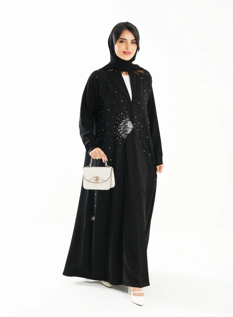 Rosette Abaya Elegant Embroidered Open Abaya with Long Sleeves