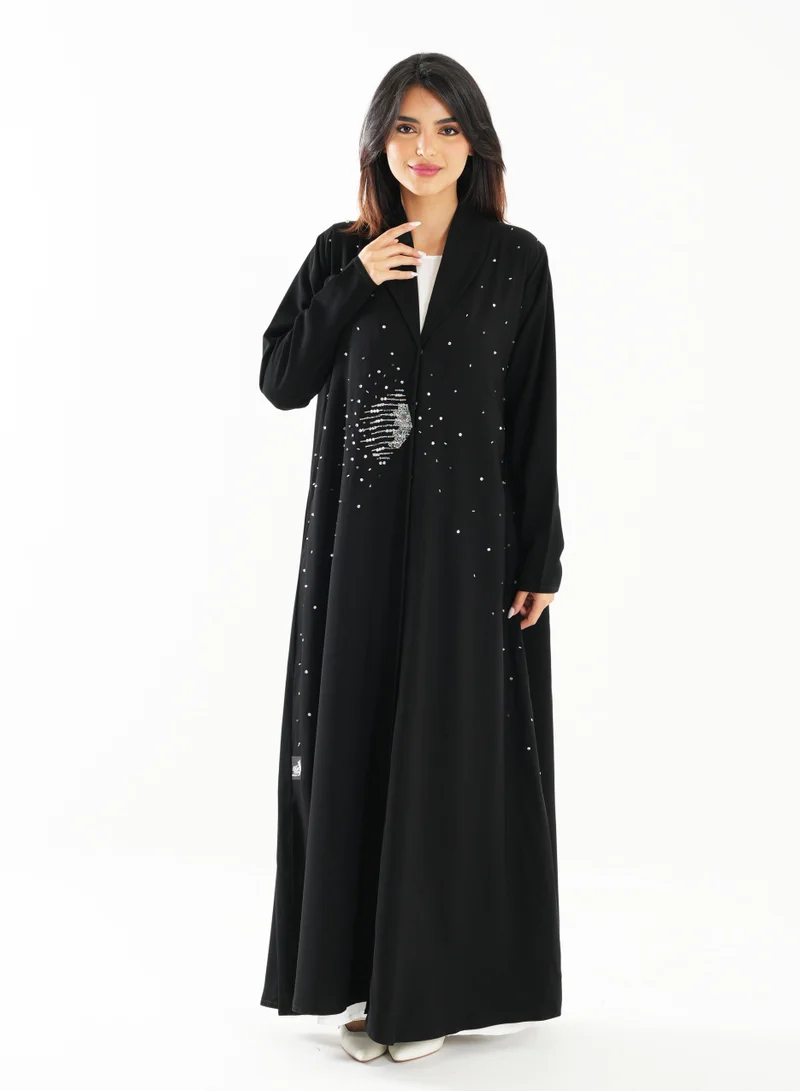 Rosette Abaya Elegant Embroidered Open Abaya with Long Sleeves