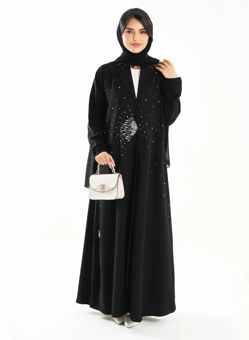 Rosette Abaya Elegant Embroidered Open Abaya with Long Sleeves