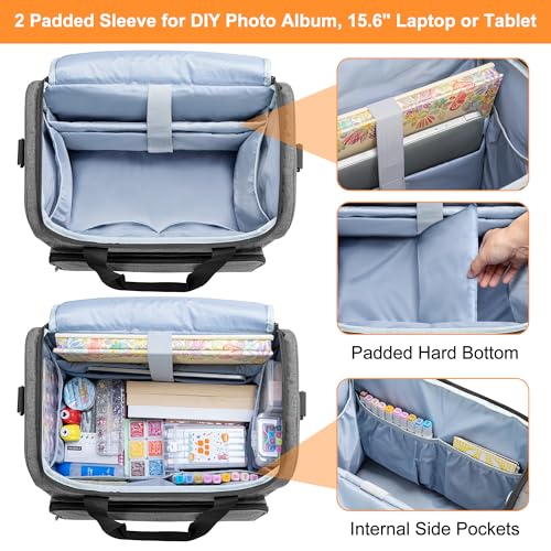 Trunab Rolling Teacher Bag Craft Organizers Teacher Tote with Wheels, Craft Bag for 12 X 12 inch Scrapbook Album and Laptop, for Women, Grey - Image 2