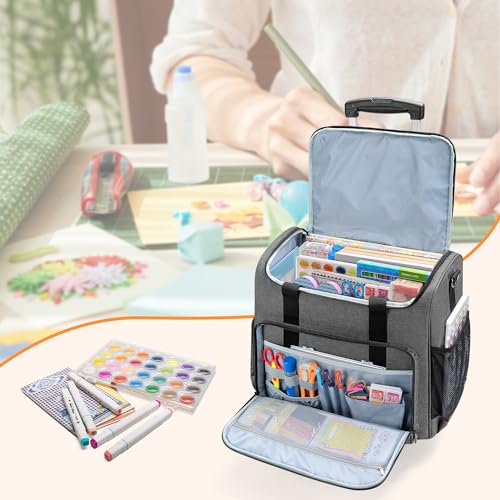 Trunab Rolling Teacher Bag Craft Organizers Teacher Tote with Wheels, Craft Bag for 12 X 12 inch Scrapbook Album and Laptop, for Women, Grey - Image 5